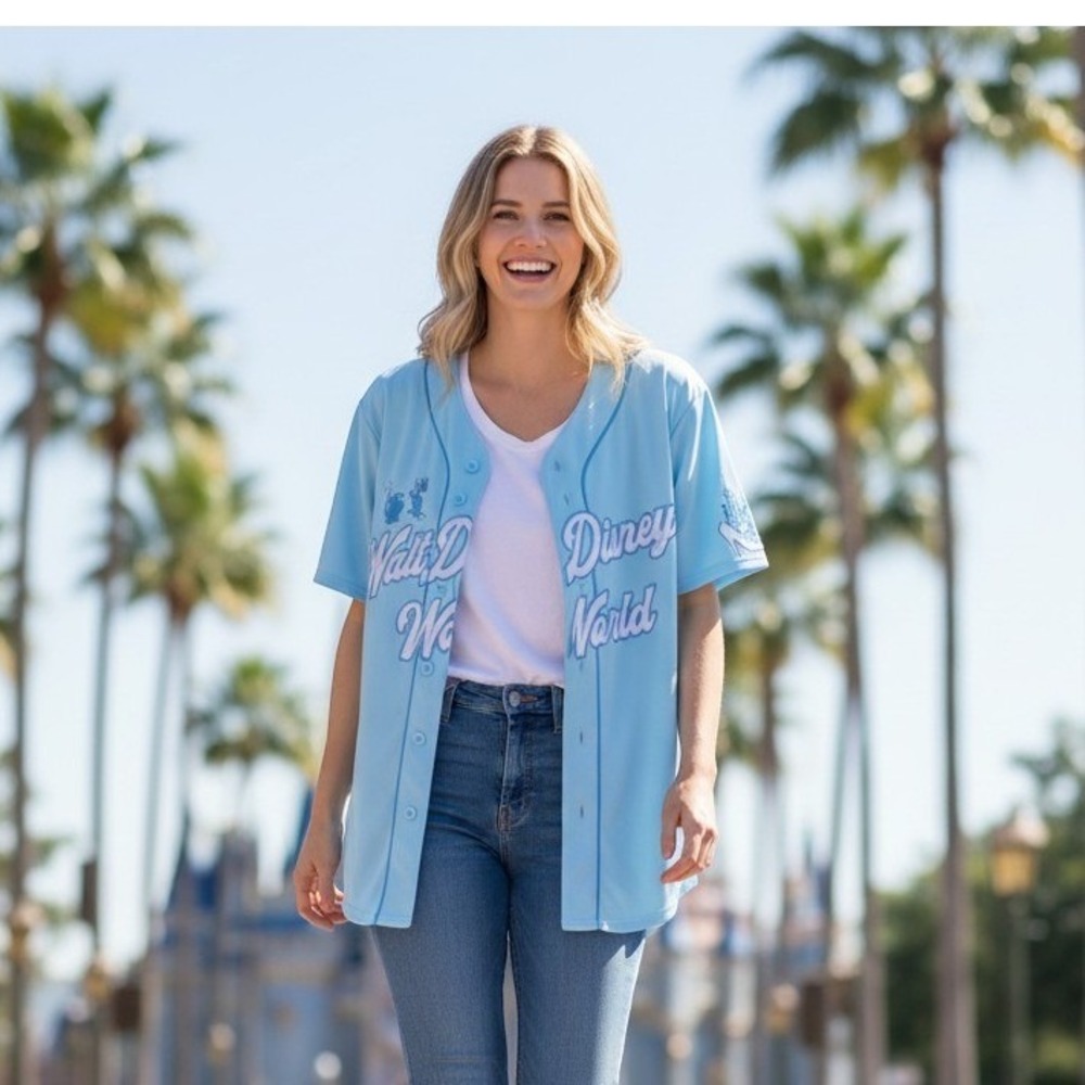 Disney World Cinderella 50th Anniversary Baseball Jersey Blue Small S